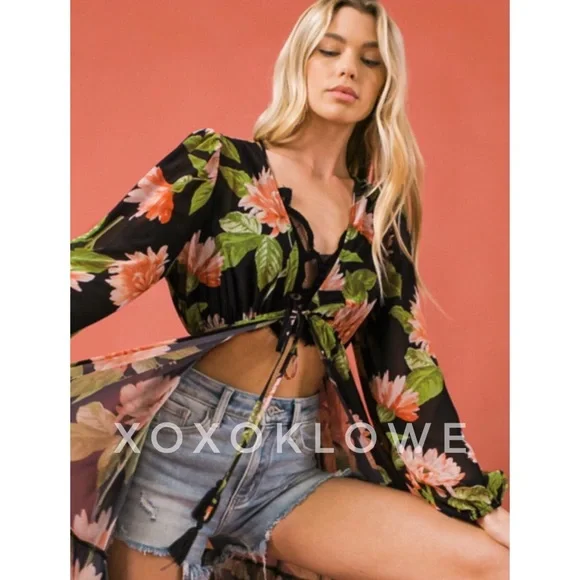 Flying Tomato Tropical Print Duster | Tie Waist Tiered Maxi Top - Picture 8 of 12